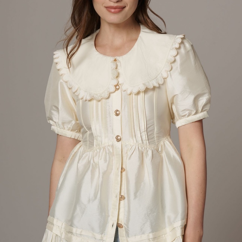 Maeve Ivory Scalloped Collar Blouse